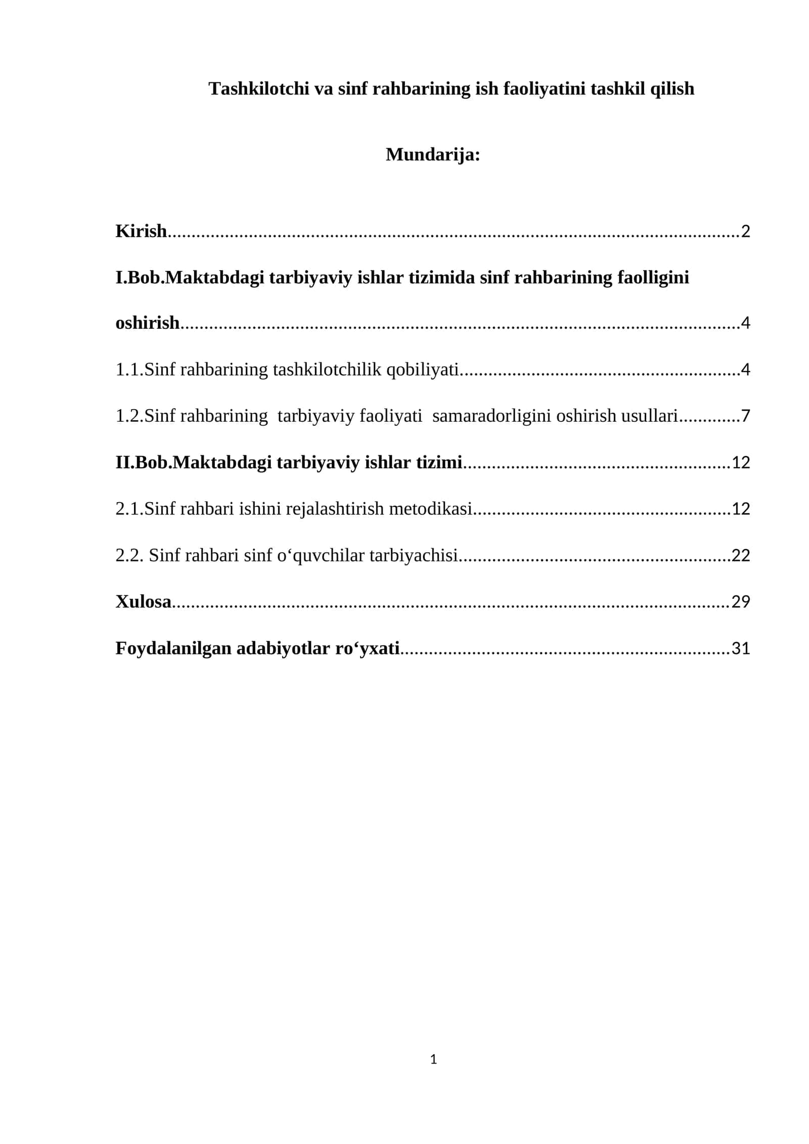 Tashkilotchi va sinf rahbarining ish faoliyatini tashkil qilish 1