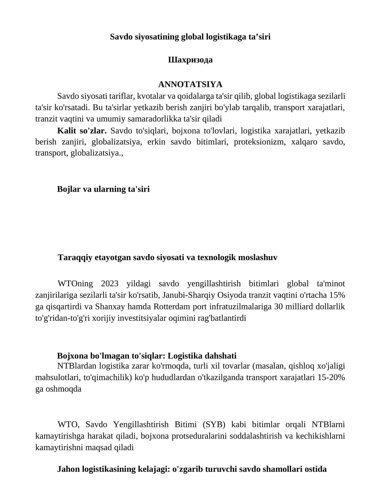 Savdo siyosatining global logistikaga ta’siri 1