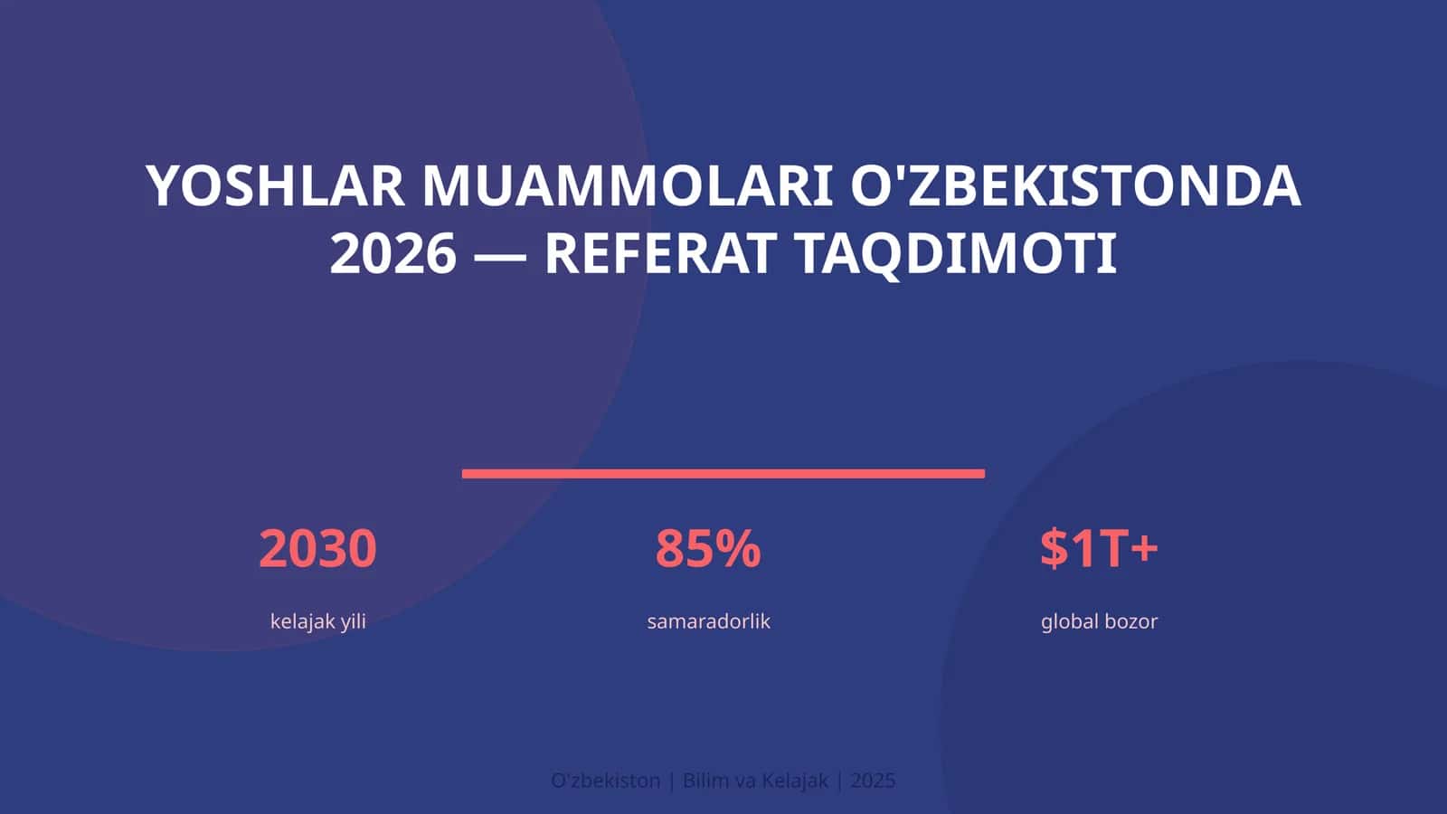 Yoshlar muammolari O'zbekistonda 2026 — referat taqdimoti 1