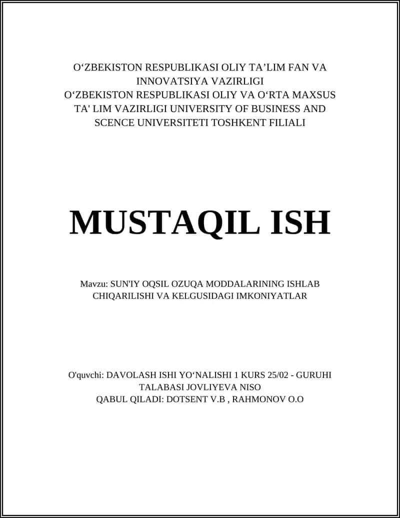 SUN'IY OQSIL OZUQA MODDALARINING ISHLAB CHIQARILISHI VA KELGUSIDAGI IMKONIYATLAR 1