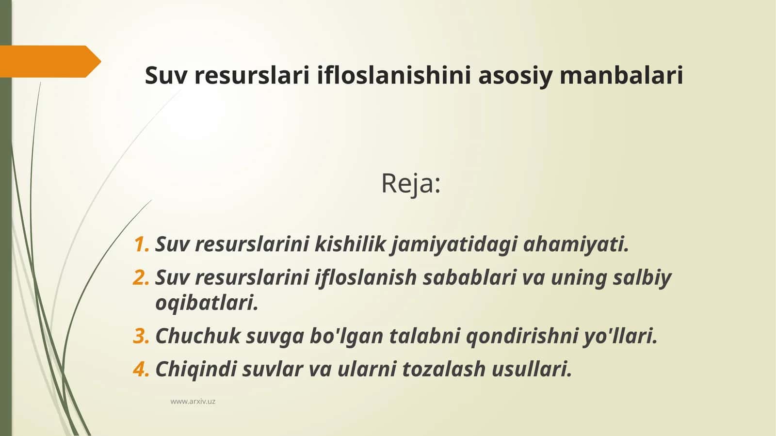 Suv resurslari ifloslanishini asosiy manbalari 1