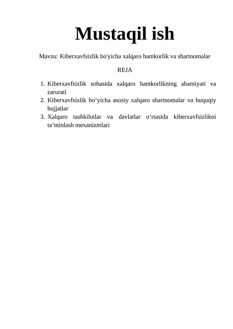 Kiberxavfsizlik bo'yicha xalqaro hamkorlik va shartnomalar 1