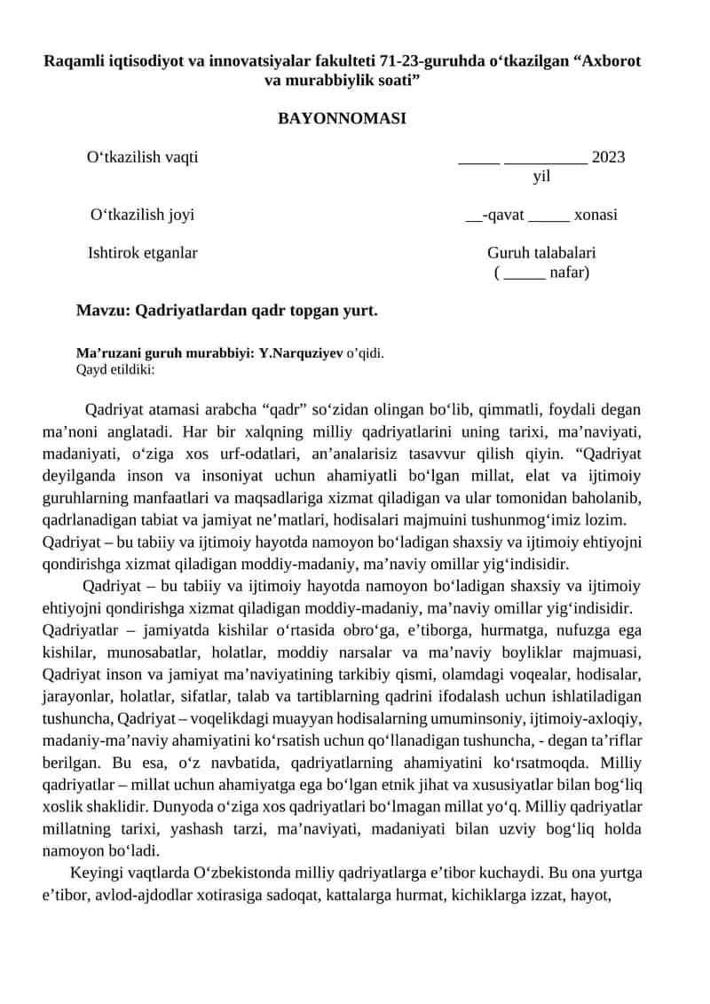 Axborot va murabbiylik soati 1