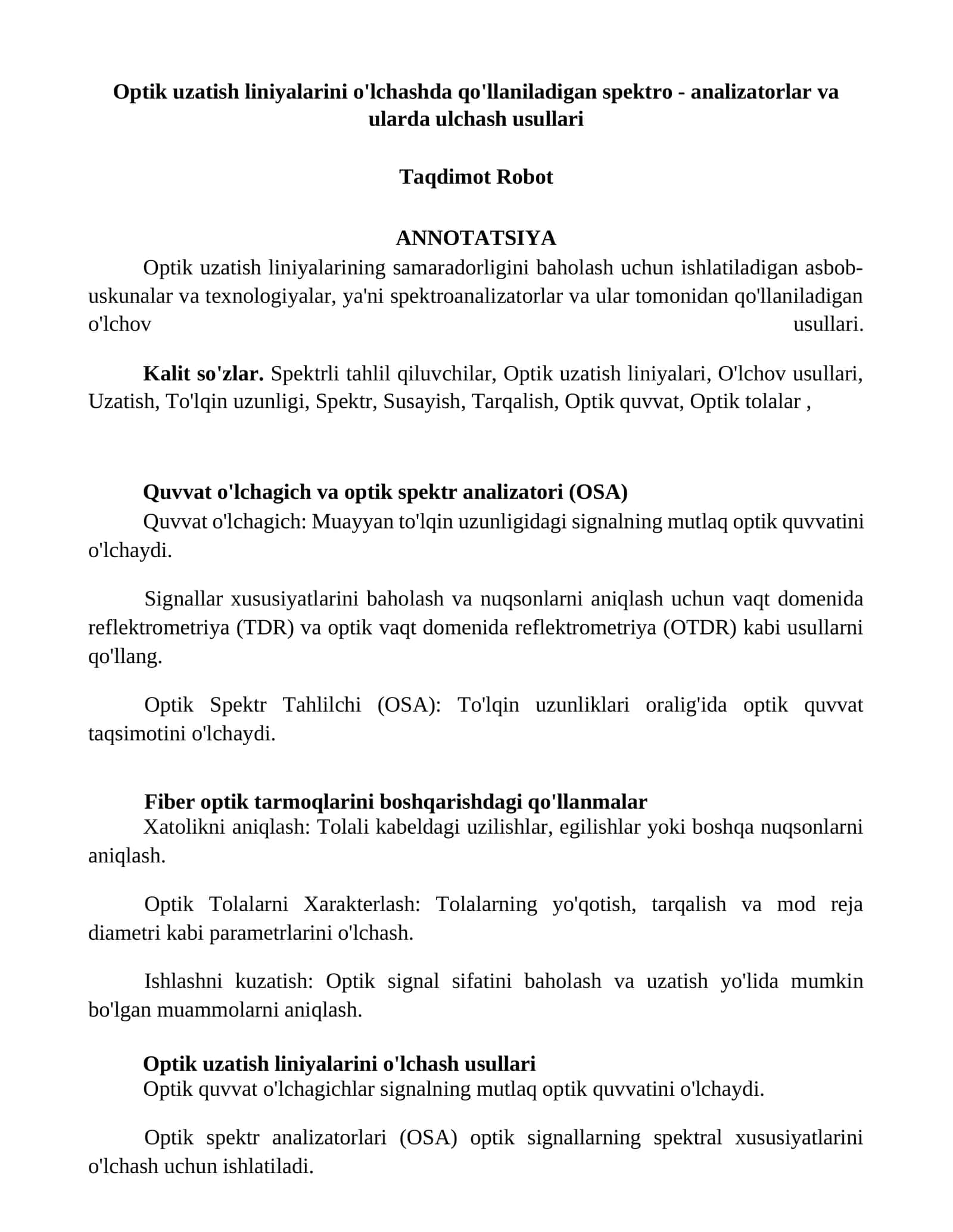 Optik spektro - analizatorlar 1