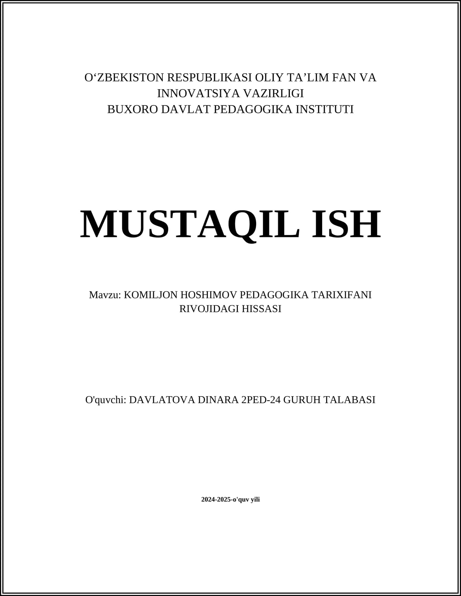 KOMILJON HOSHIMOV PEDAGOGIKA TARIXIFANI RIVOJIDAGI HISSASI 1