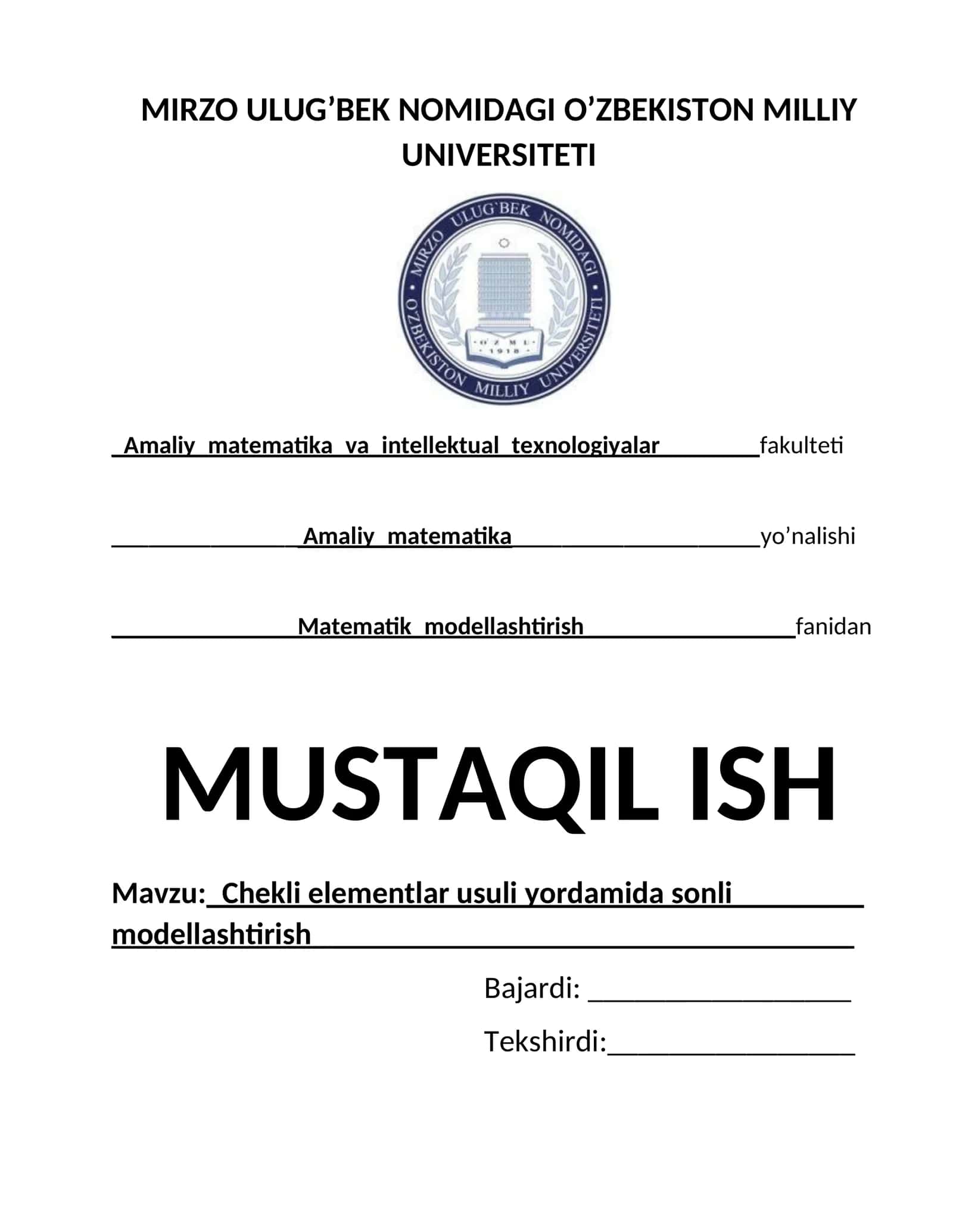 Matematik modellashtirish fanidan mustaqil ish 1