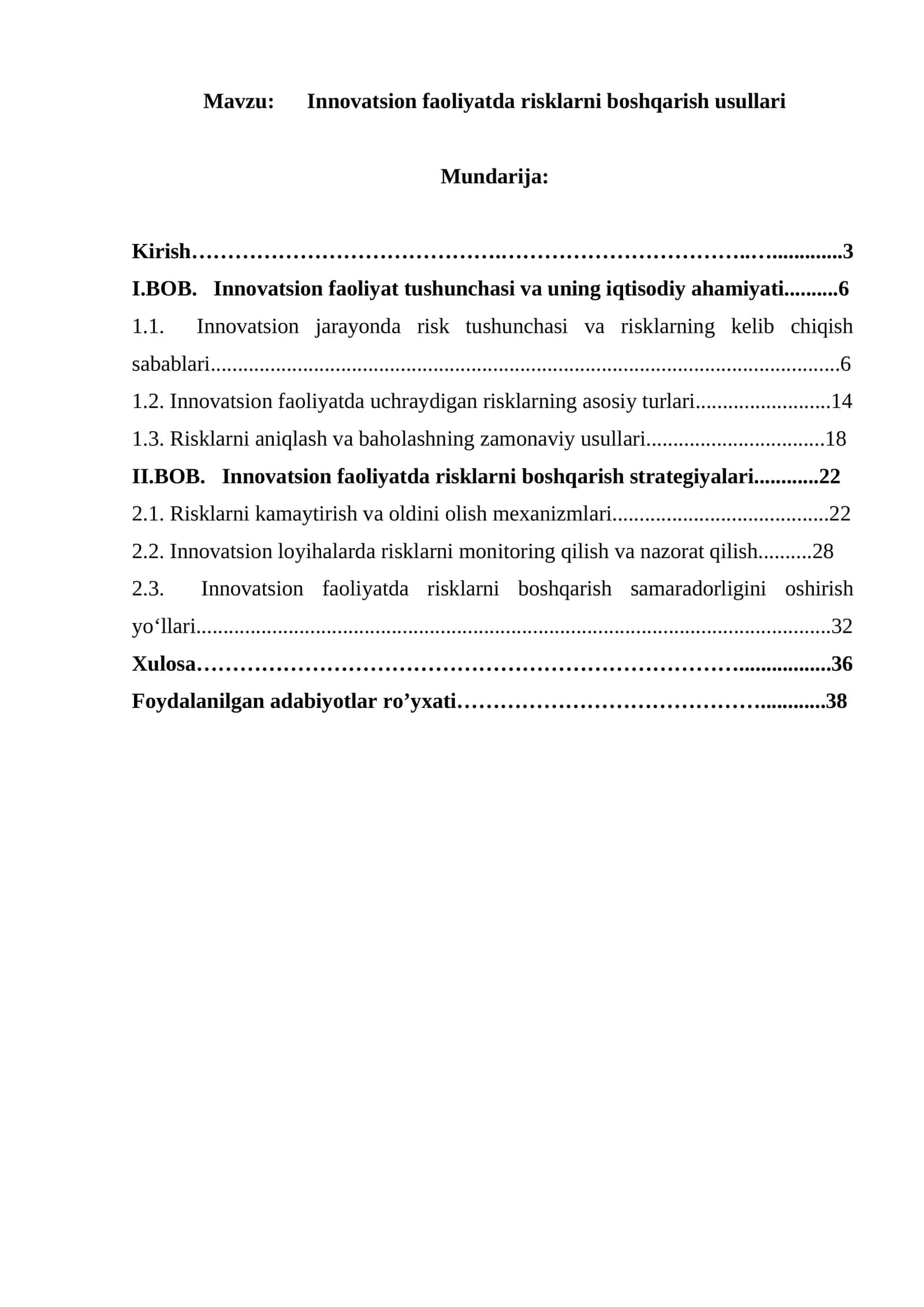 Innovatsion faoliyatda risklarni boshqarish usullari 1