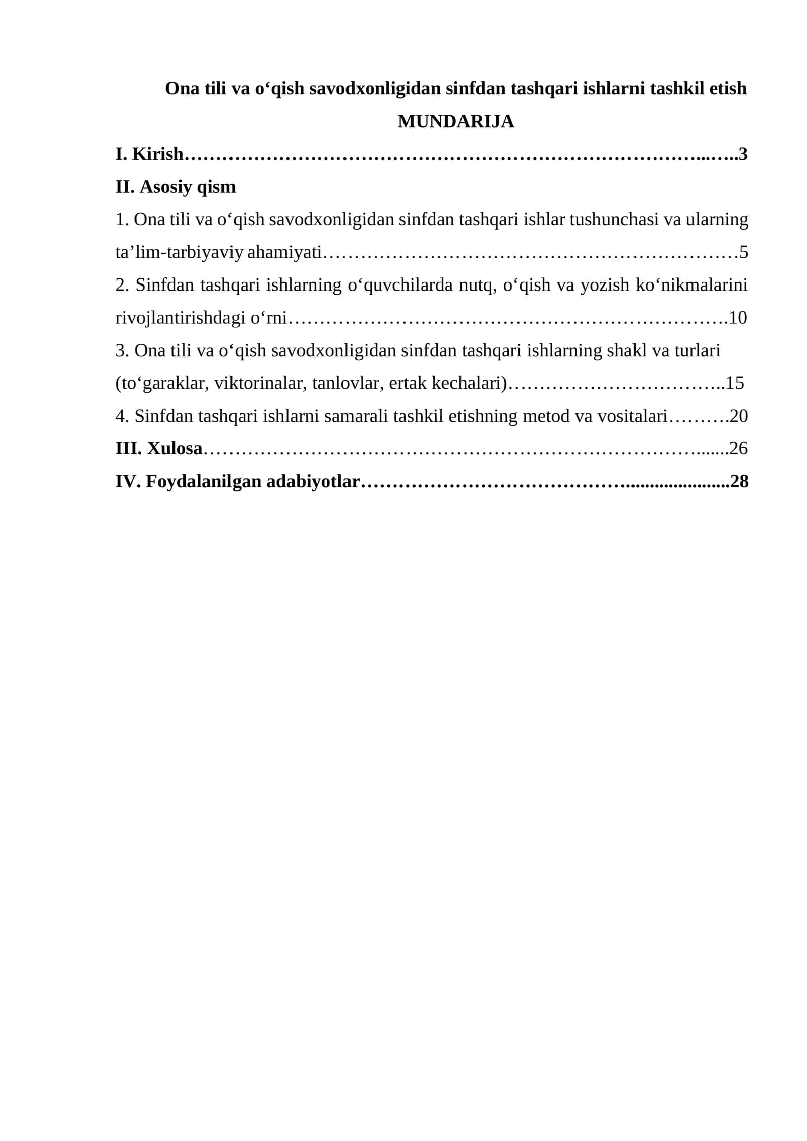 Ona tili va o‘qish savodxonligidan sinfdan tashqari ishlarni tashkil etish 1