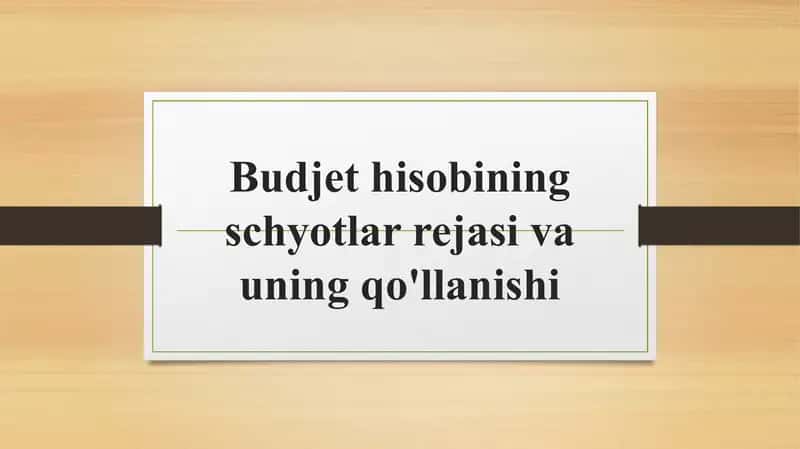 Budjet hisobining schyotlar rejasi va uning qo'llanishi 1
