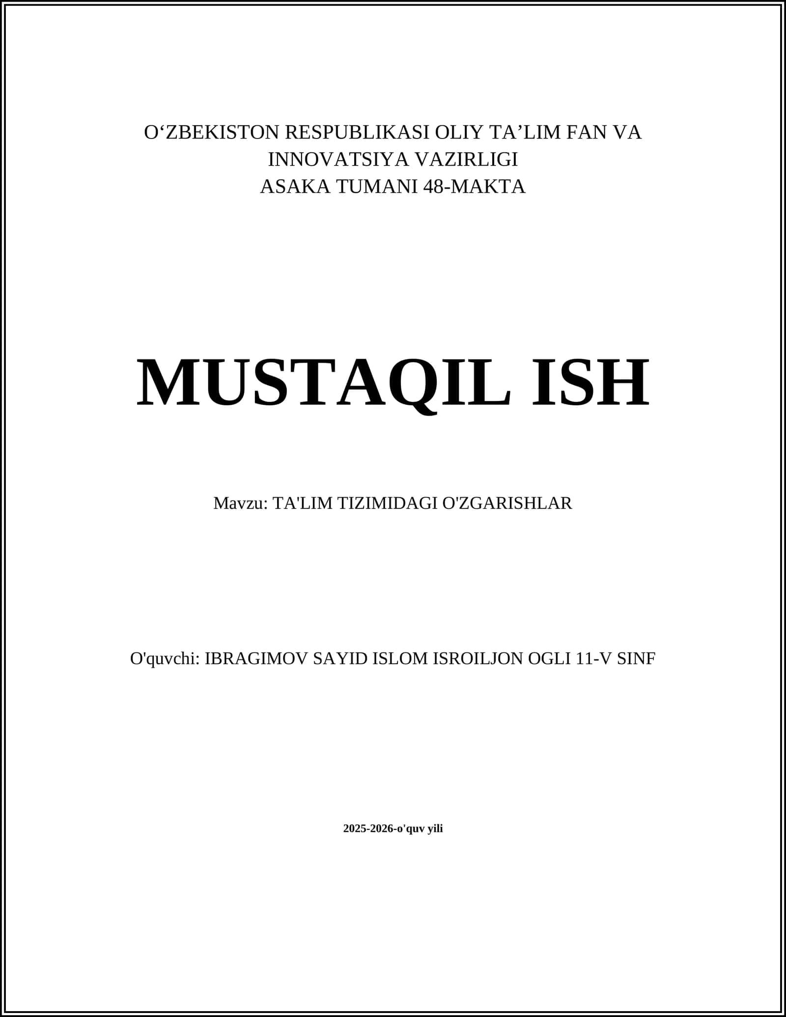 TA'LIM TIZIMIDAGI O'ZGARISHLAR 1