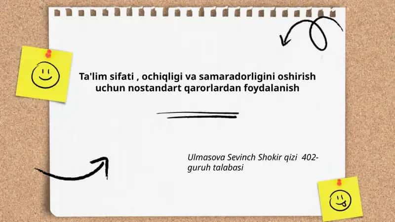 Ta'lim sifati, ochiqligi va samaradorligini oshirish uchun nostandart qarorlardan foydalanish 1