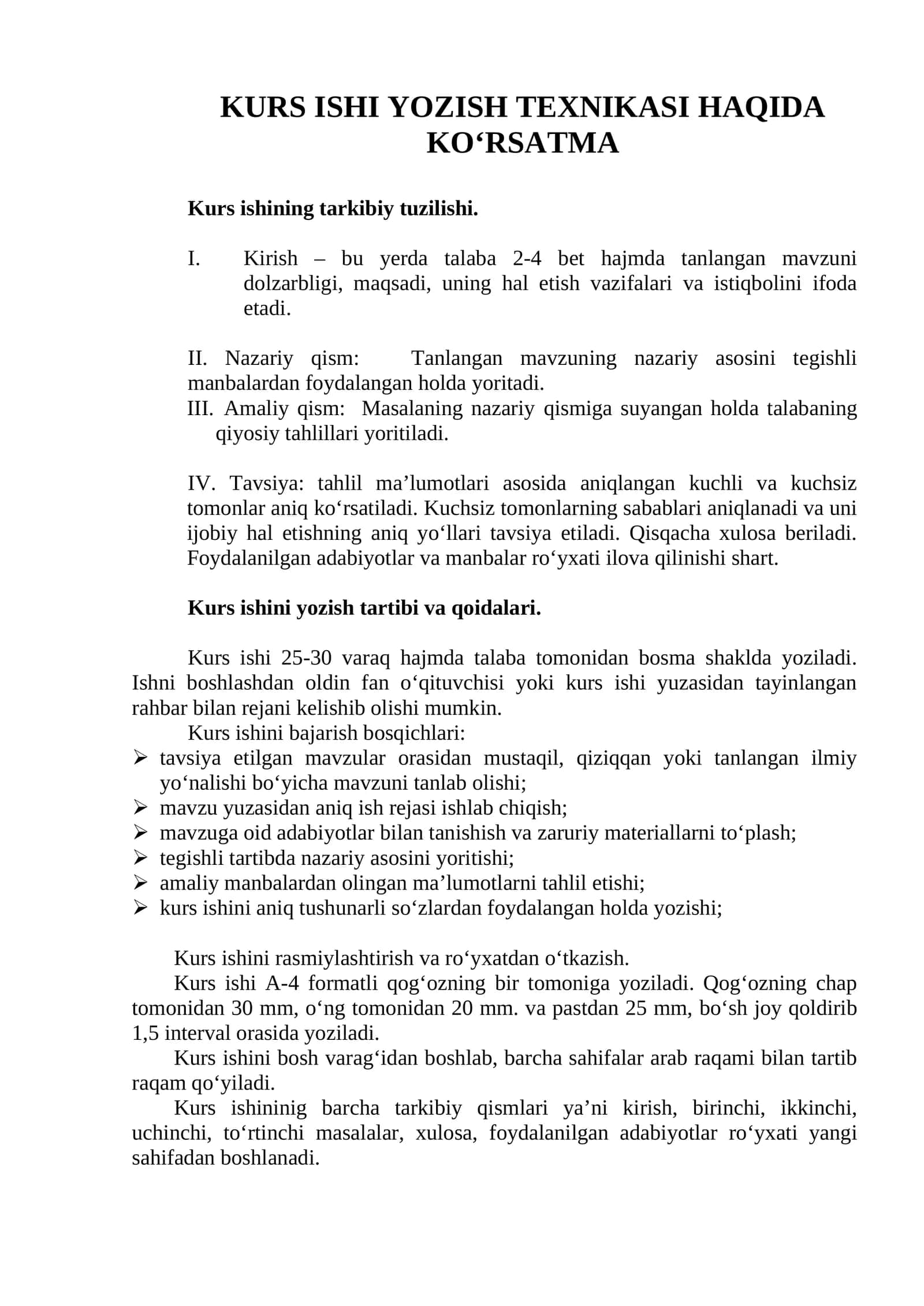 KURS ISHI YOZISH TEXNIKASI HAQIDA KO‘RSATMA 1