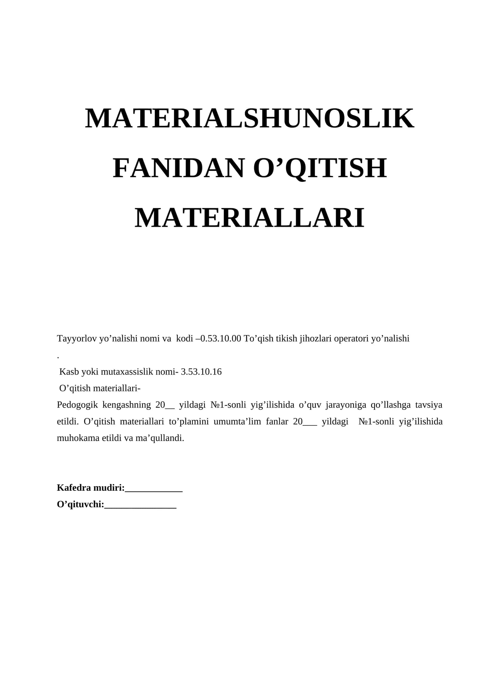 MATERIALSHUNOSLIK FANIDAN O’QITISH MATERIALLARI 1