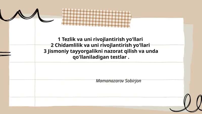 Jismoniy tayyorgalikni nazorat qilish va unda qo'llaniladigan testlar 1
