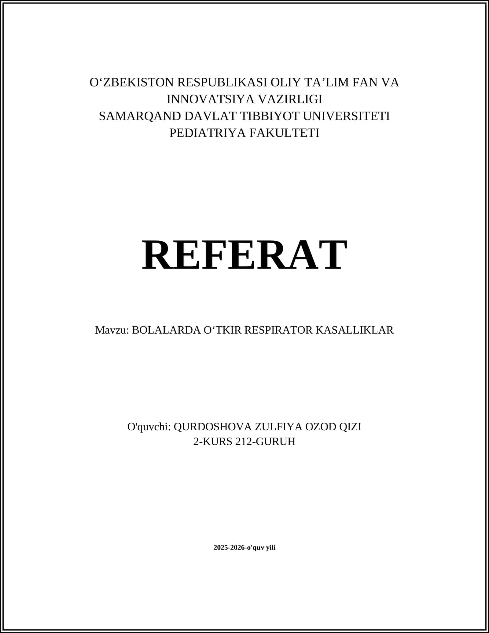 BOLALARDA OʻTKIR RESPIRATOR KASALLIKLAR 1