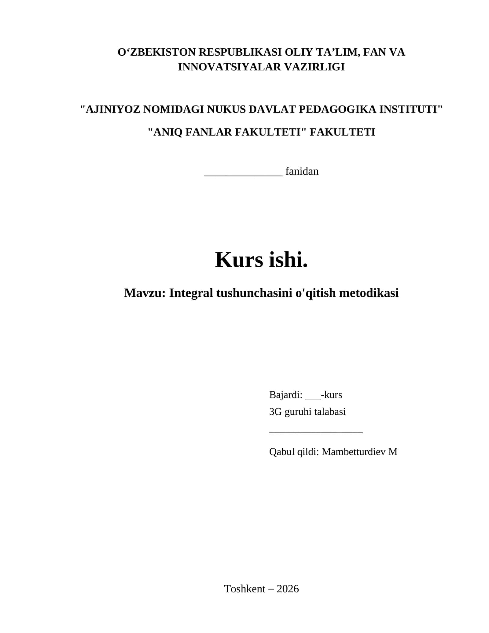 Integral tushunchasini o'qitish metodikasi 1