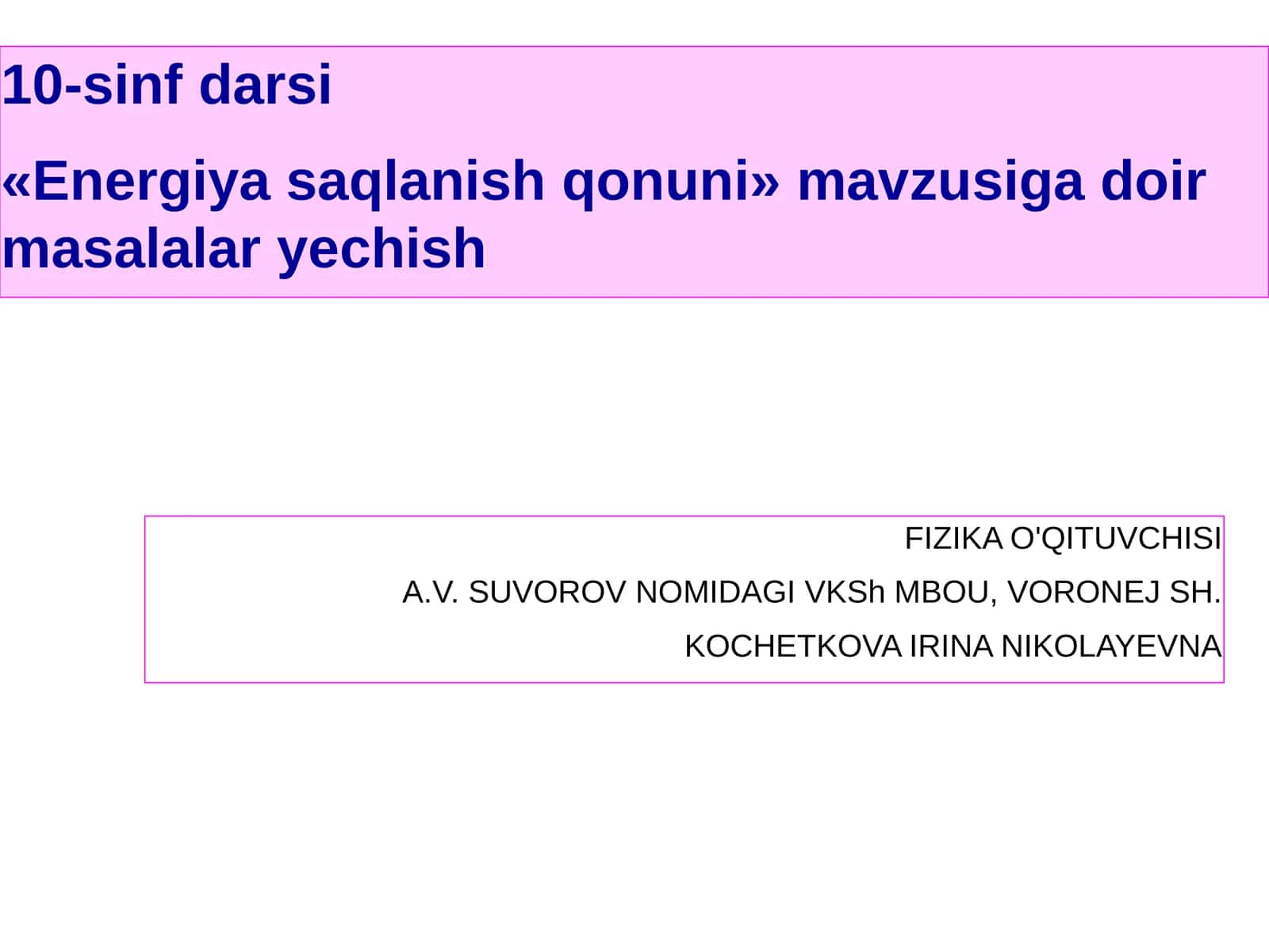 Fizika - Energiya saqlanish qonuni bo'yicha masalalar (10-sinf) 1
