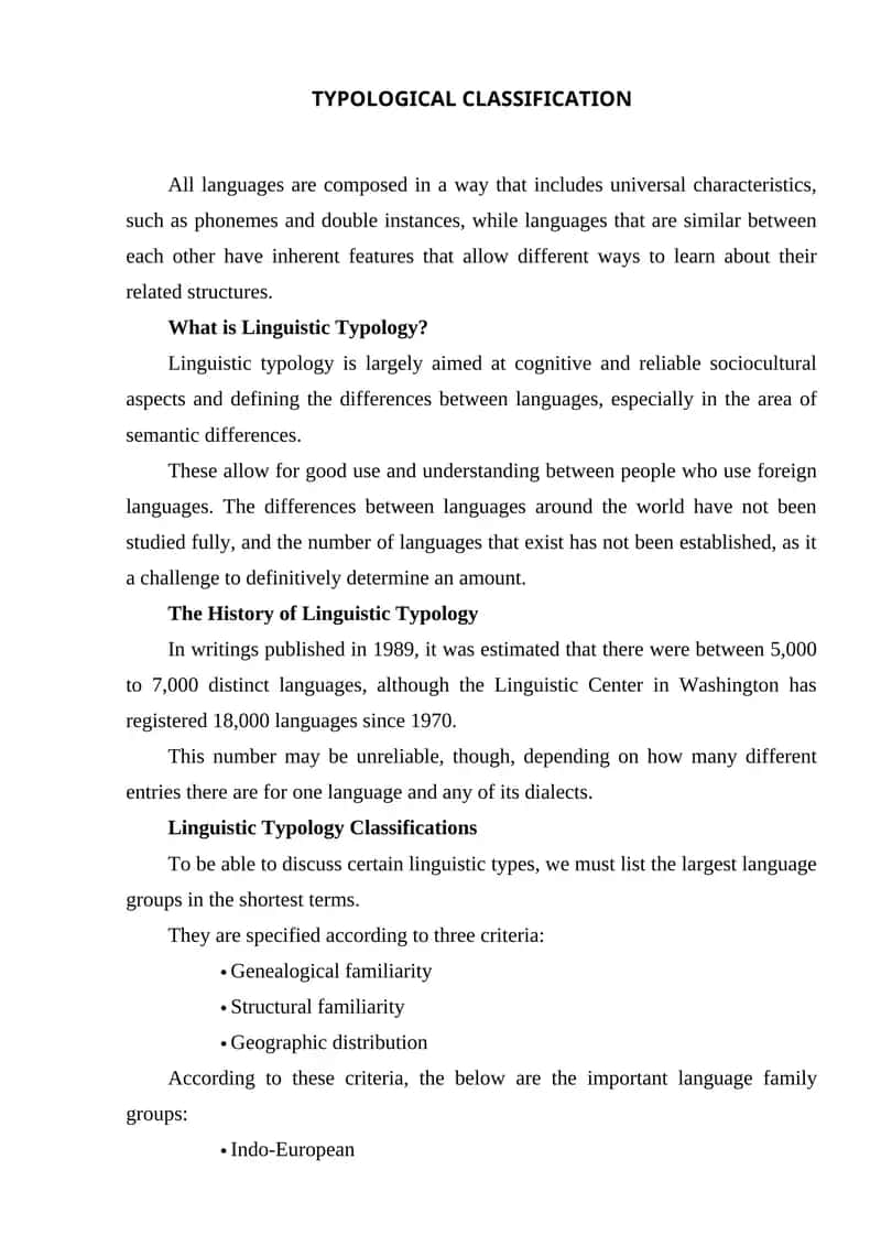 Typological Classification 1