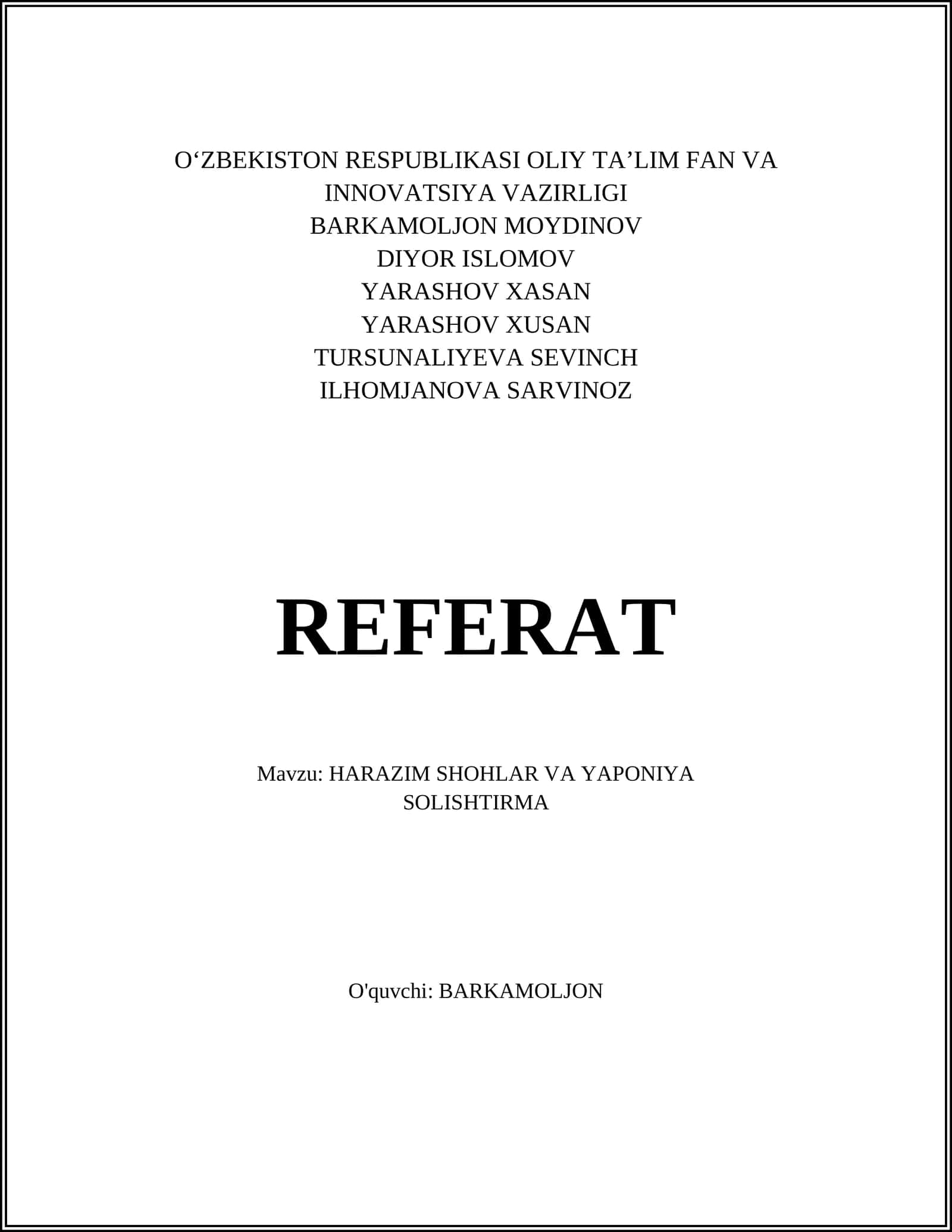 HARAZIM SHOHLAR VA YAPONIYA 1