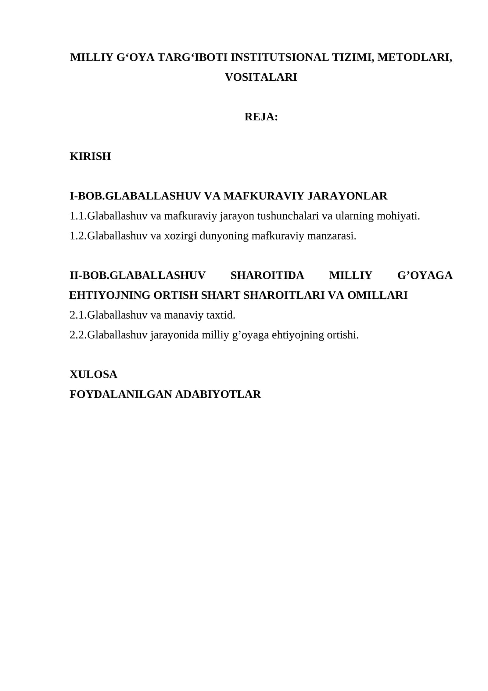 MILLIY G‘OYA TARG‘IBOTI INSTITUTSIONAL TIZIMI, METODLARI, VOSITALARI 1