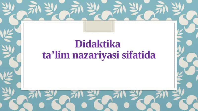 Didaktika ta’lim nazariyasi sifatida 1
