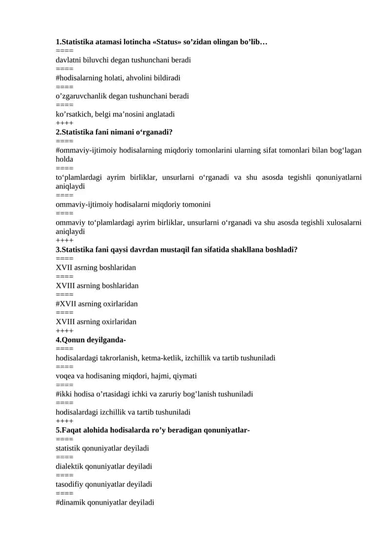 Statistika fanidan test 300 ta javoblari bilan 1