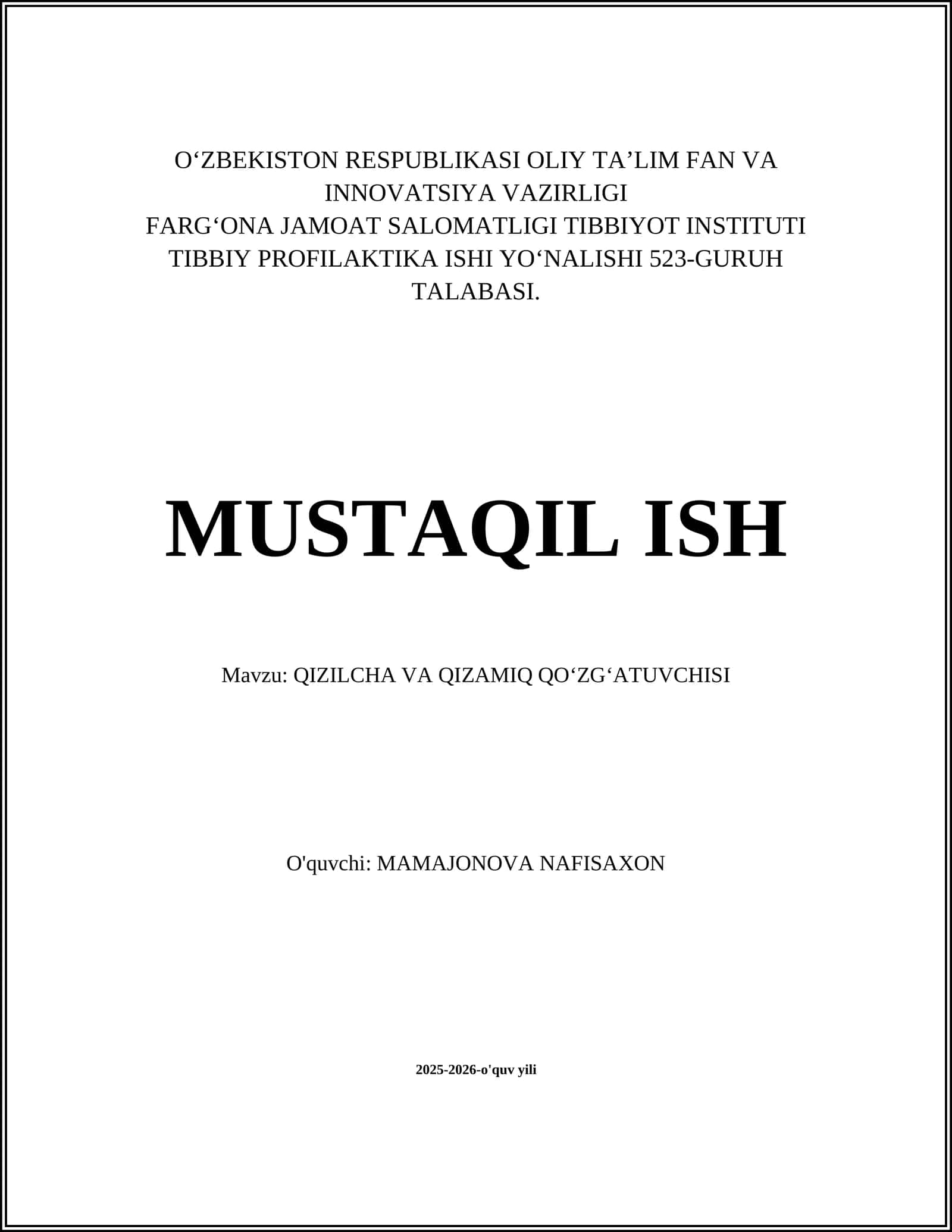 QIZILCHA VA QIZAMIQ QOʻZGʻATUVCHISI 1
