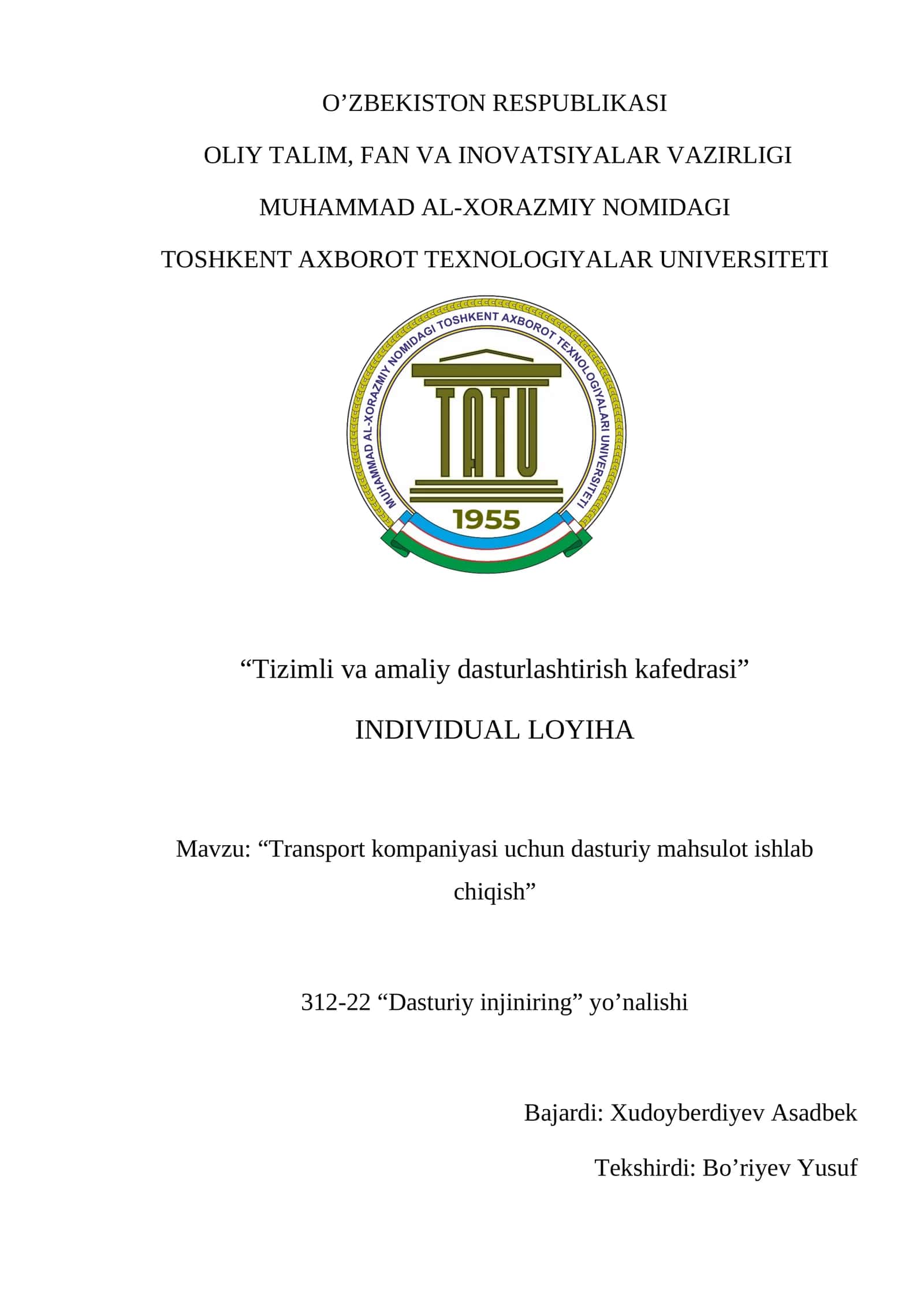 Transport kompaniyasi uchun dasturiy mahsulot ishlab chiqish 1