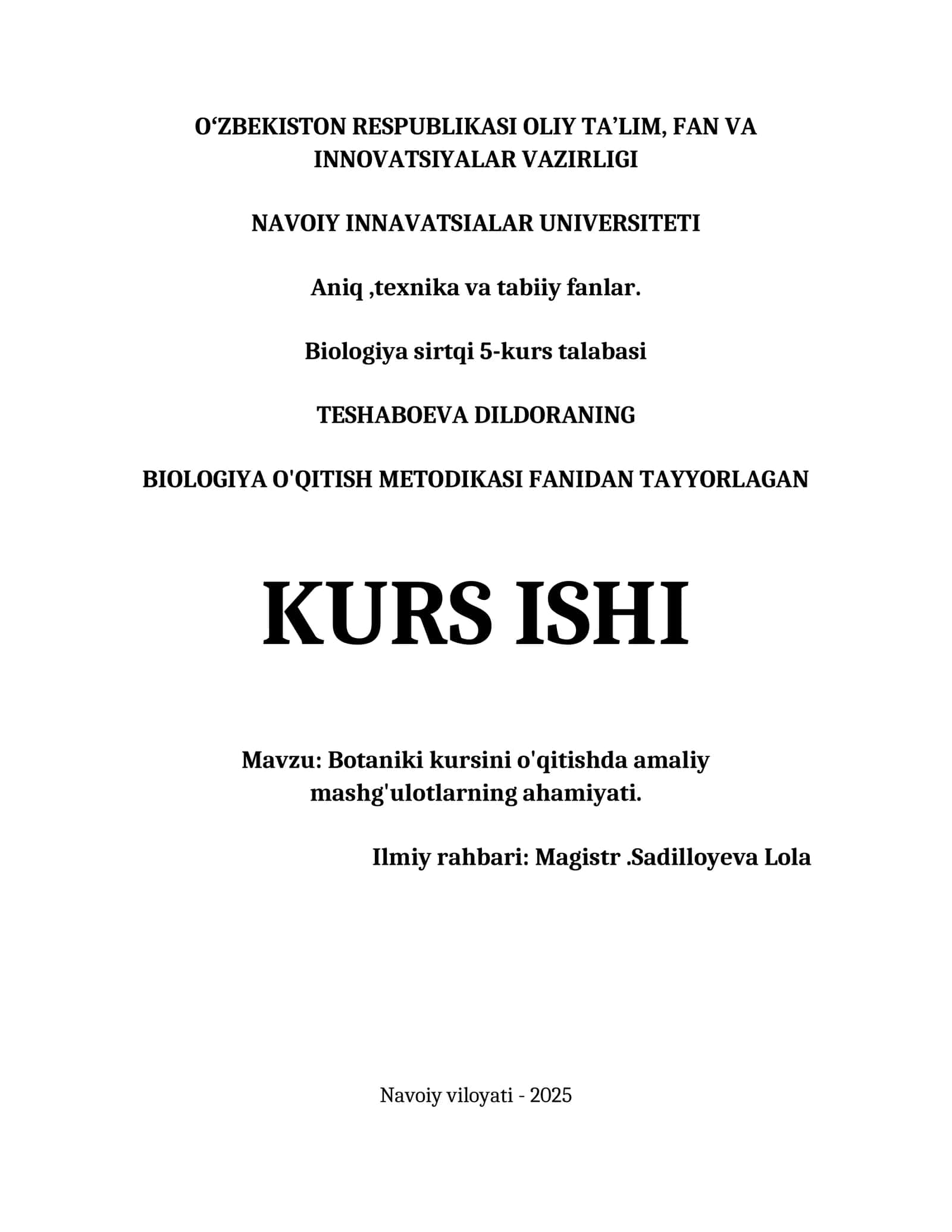 BOTANIKI KURSINI O'QITISHDA AMALIY MASHG'ULOTLARNING AHAMIYATI. 1
