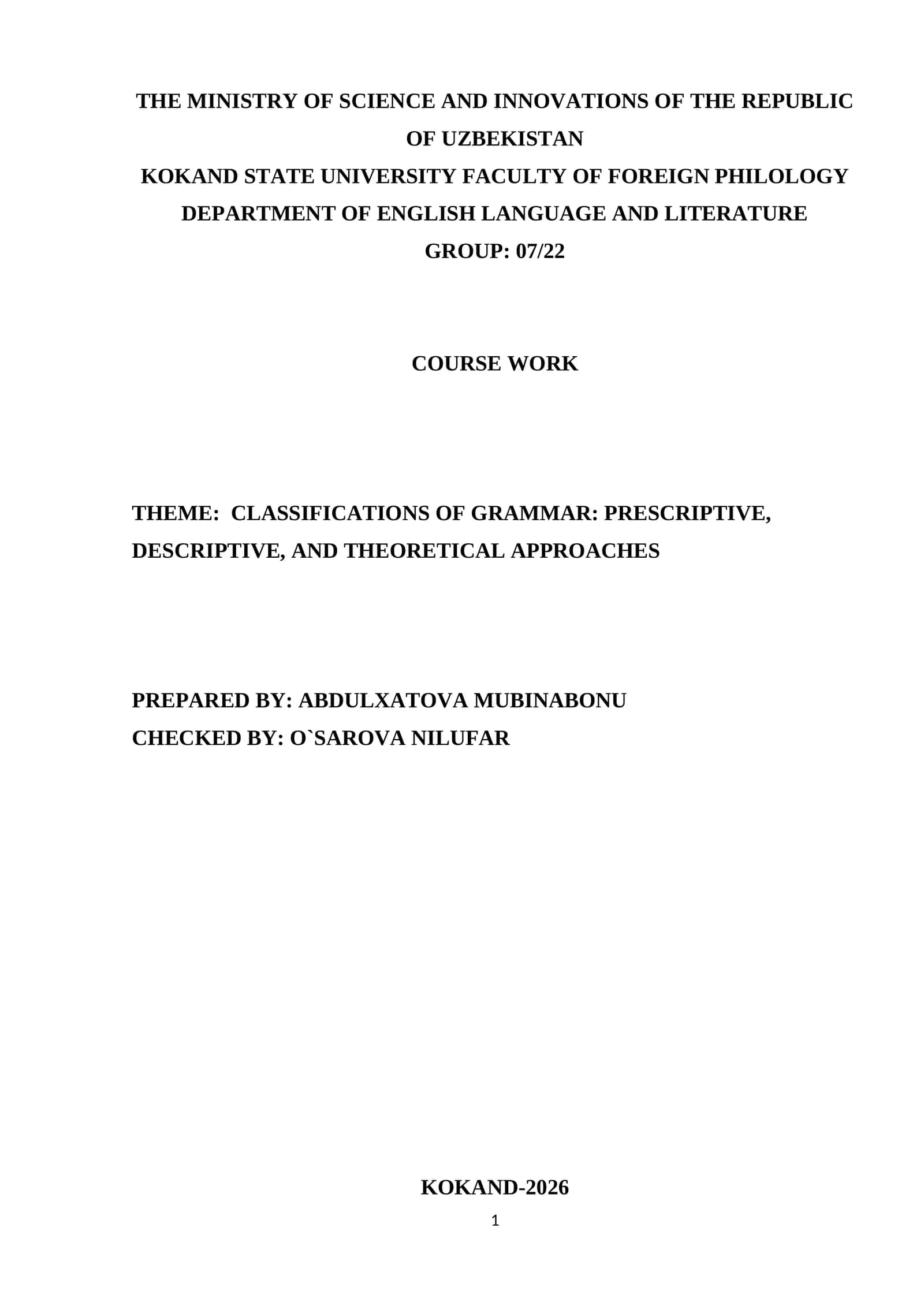 Classifications of grammar. prescriptive, descriptive, and theoretical approaches 1