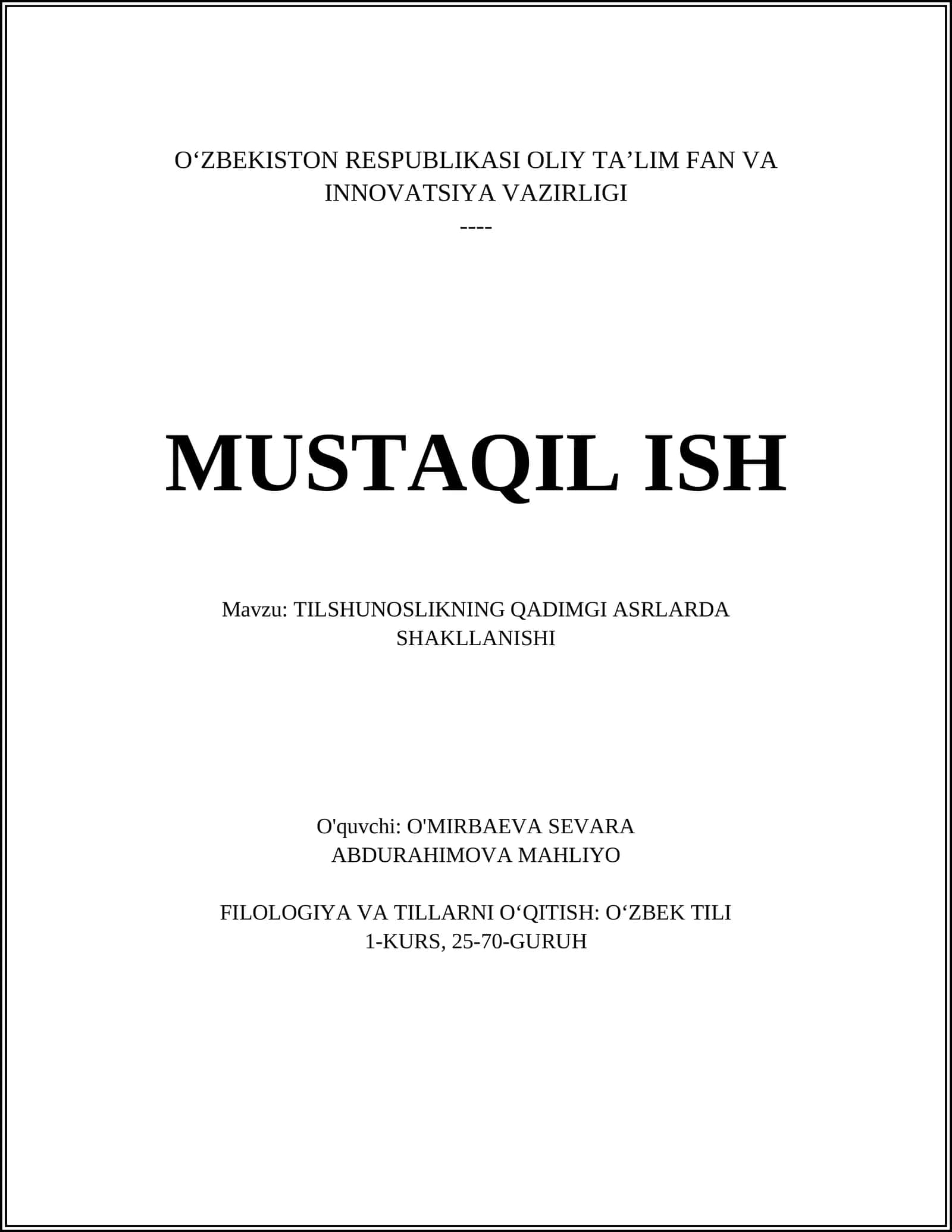 TILSHUNOSLIKNING QADIMGI ASRLARDA SHAKLLANISHI 1