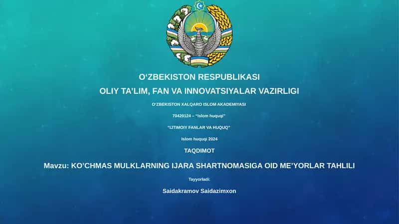 KO’CHMAS MULKLARNING IJARA SHARTNOMASIGA OID ME’YORLAR TAHLILI 1
