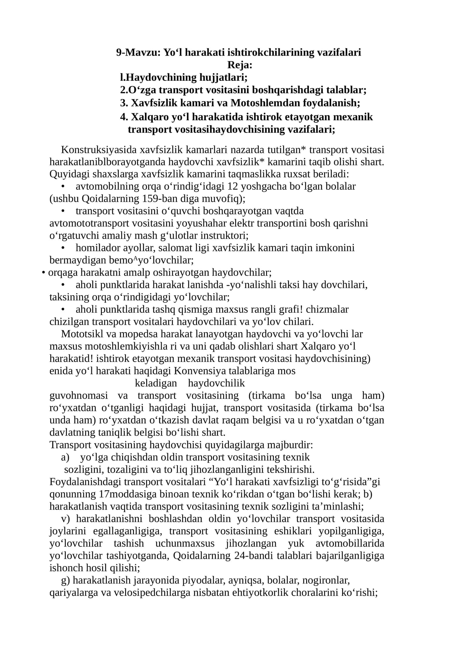 Yo‘l harakati ishtirokchilarining vazifalari 1