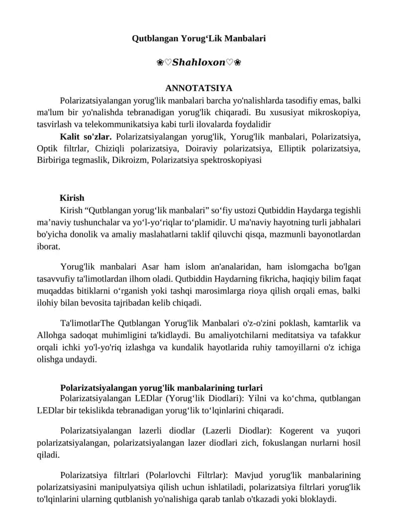Qutblangan YorugʻLik Manbalari 1