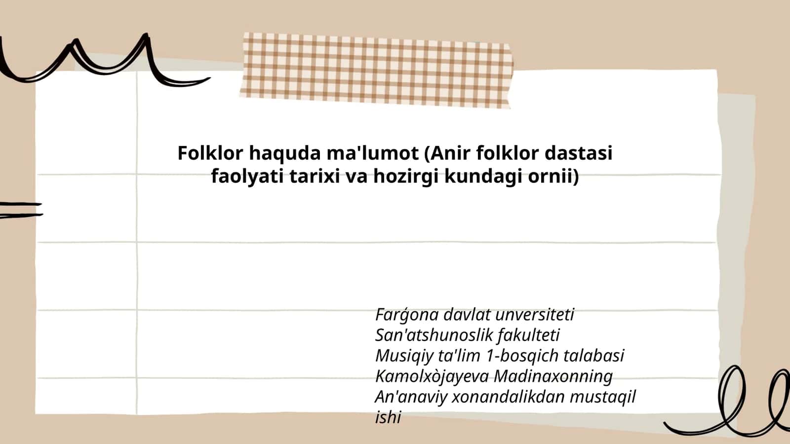 Folklor haquda ma'lumot (Anir folklor dastasi faolyati tarixi va hozirgi kundagi ornii) 1