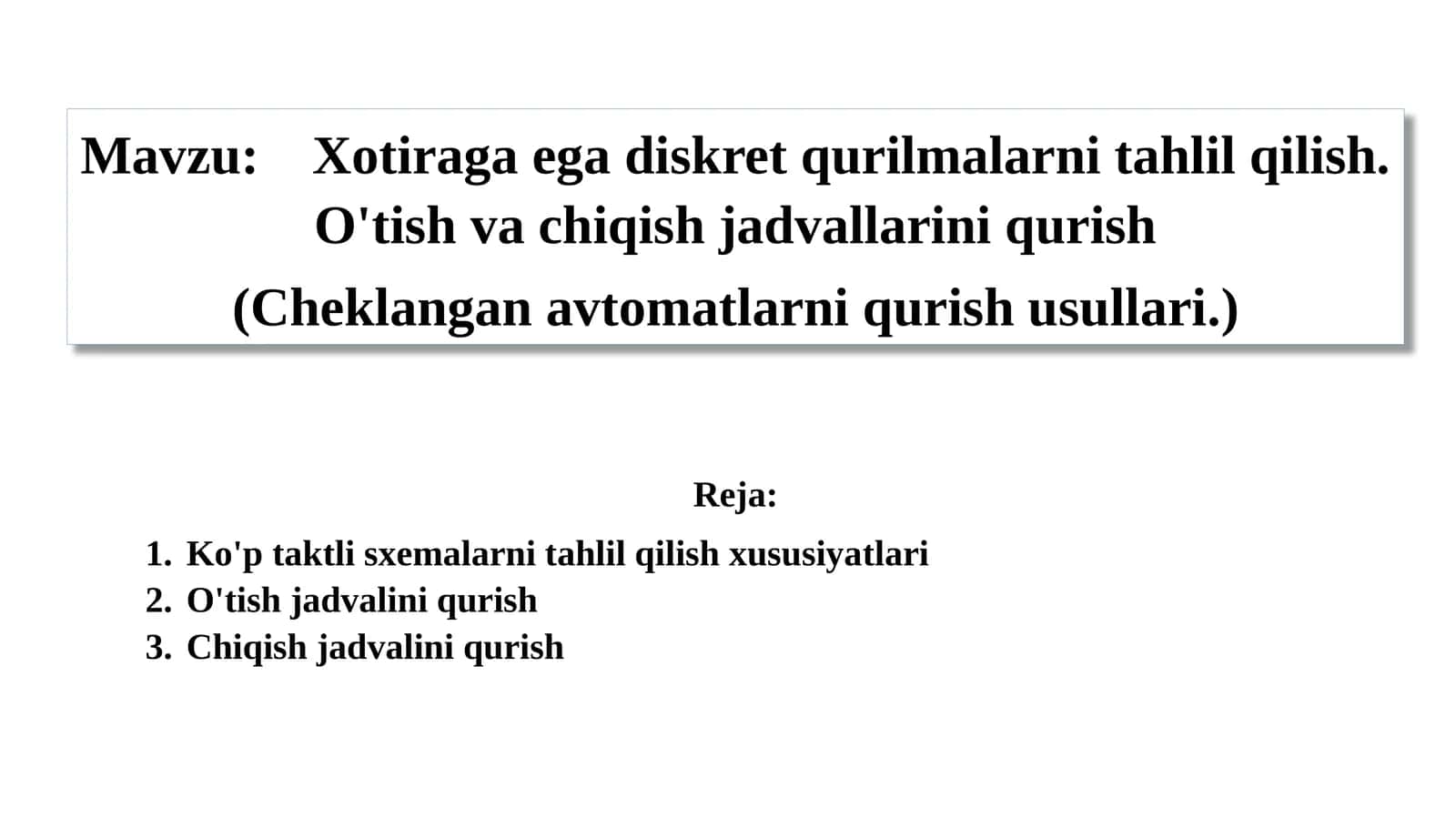 Xotiraga egadiskret qurilmalar ni tahlil qilish 1