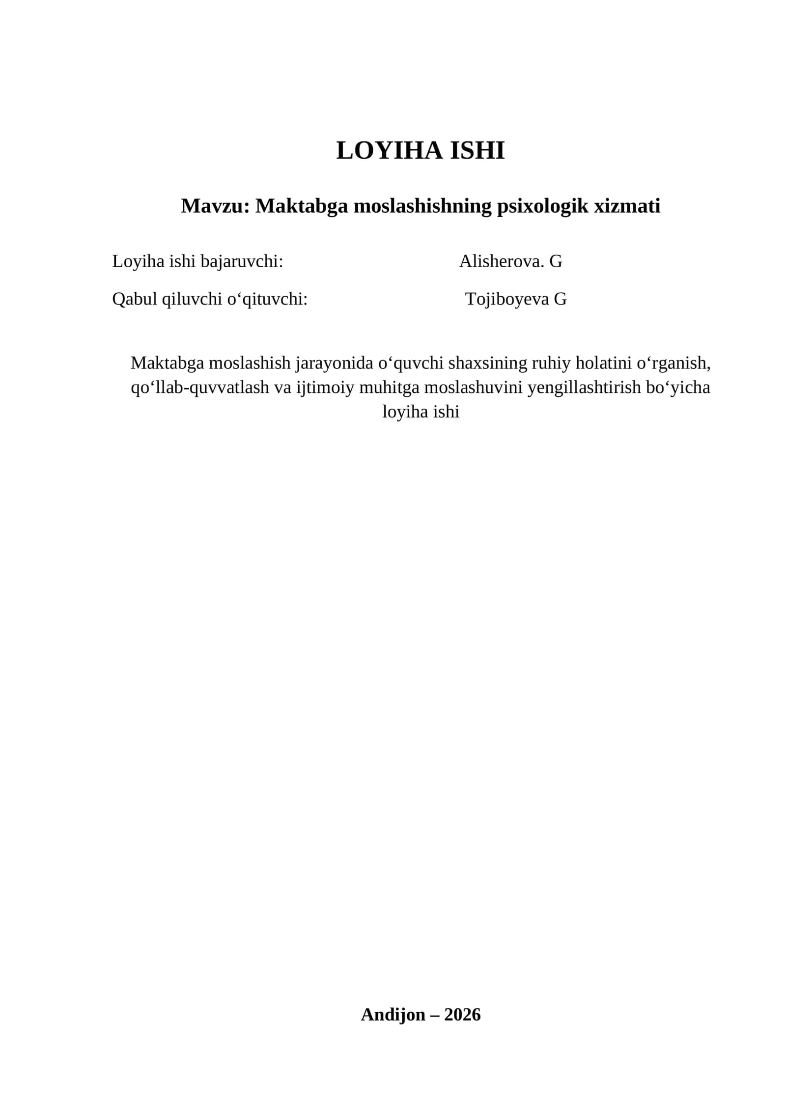 Maktabga moslashishning psixologik xizmati 1