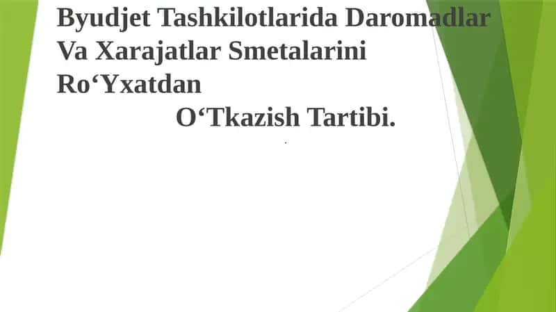 Byudjet Tashkilotlarida Daromadlar Va Xarajatlar Smetalarini Ro‘Yxatdan O‘Tkazish Tartibi 1