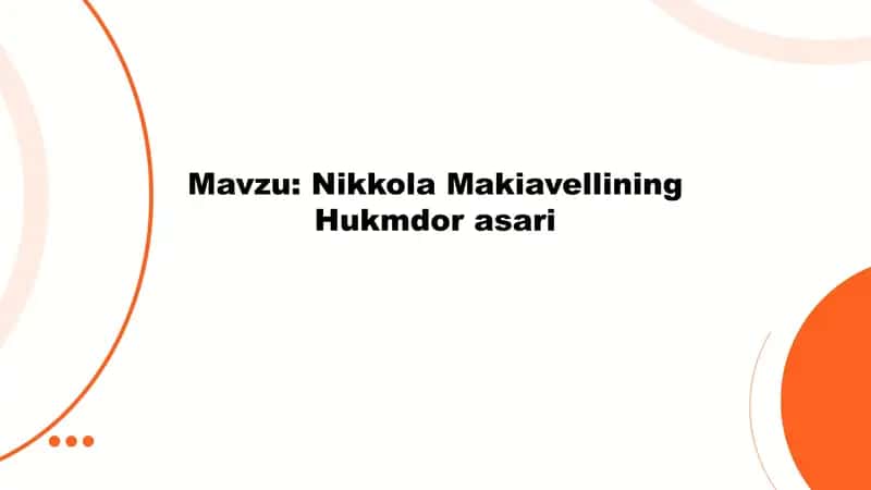 Nikkola Makiavellining Hukmdor asari 1