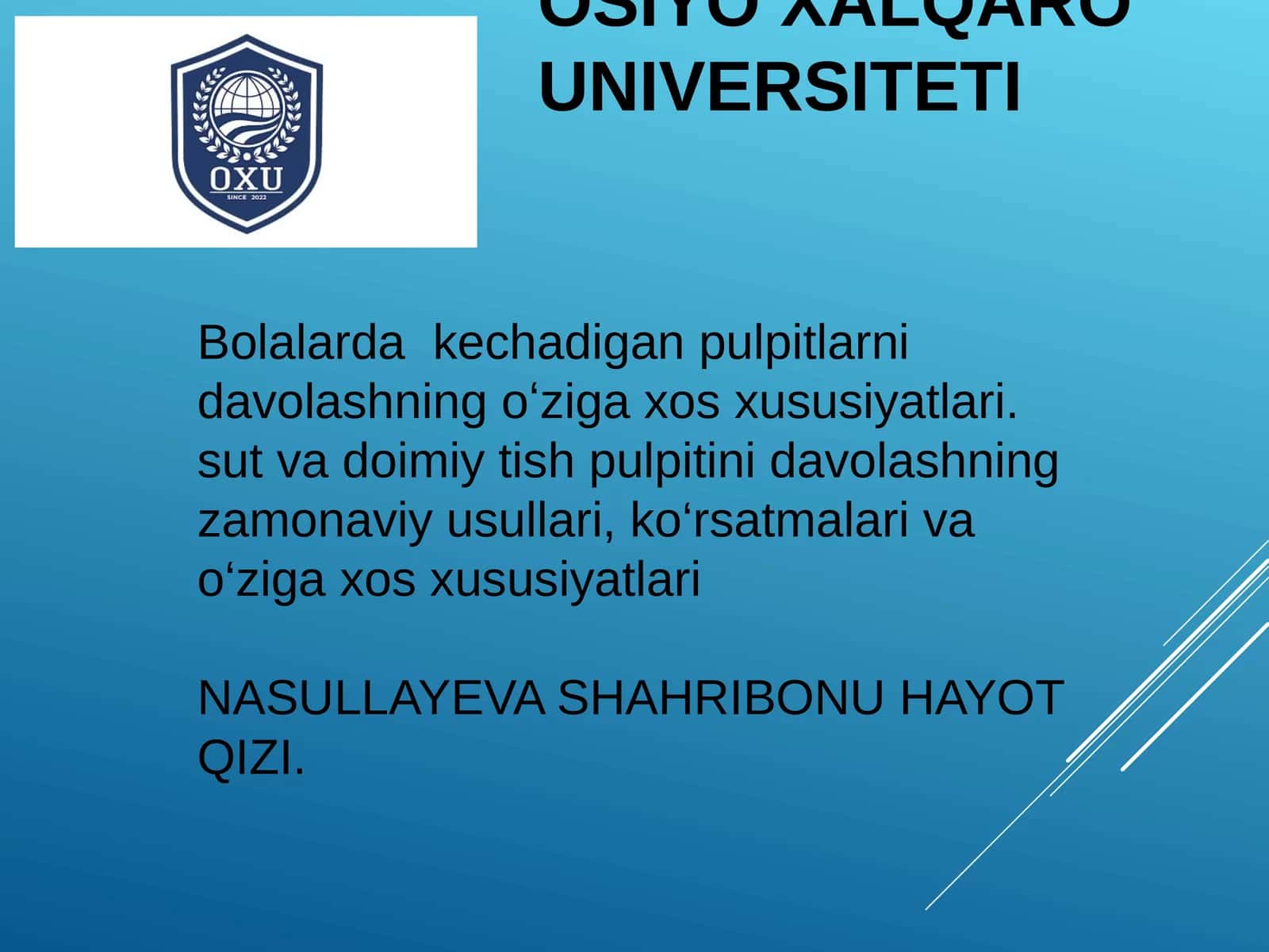 Sut va doimiy tish pulpitini davolashning zamonaviy usullari 1