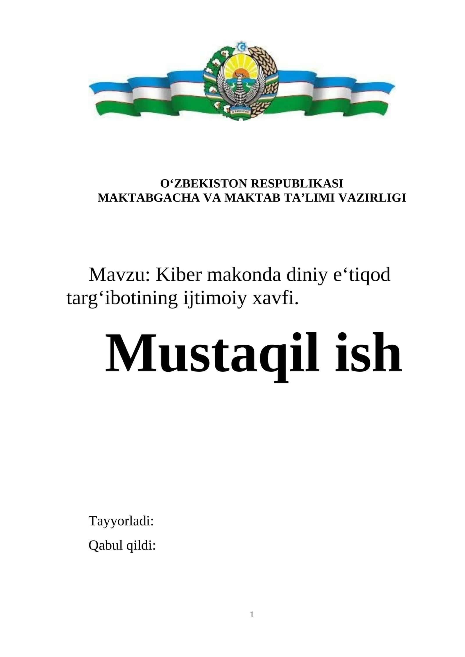 Kiber makonda diniy e‘tiqod targ‘ibotining ijtimoiy xavfi. 1