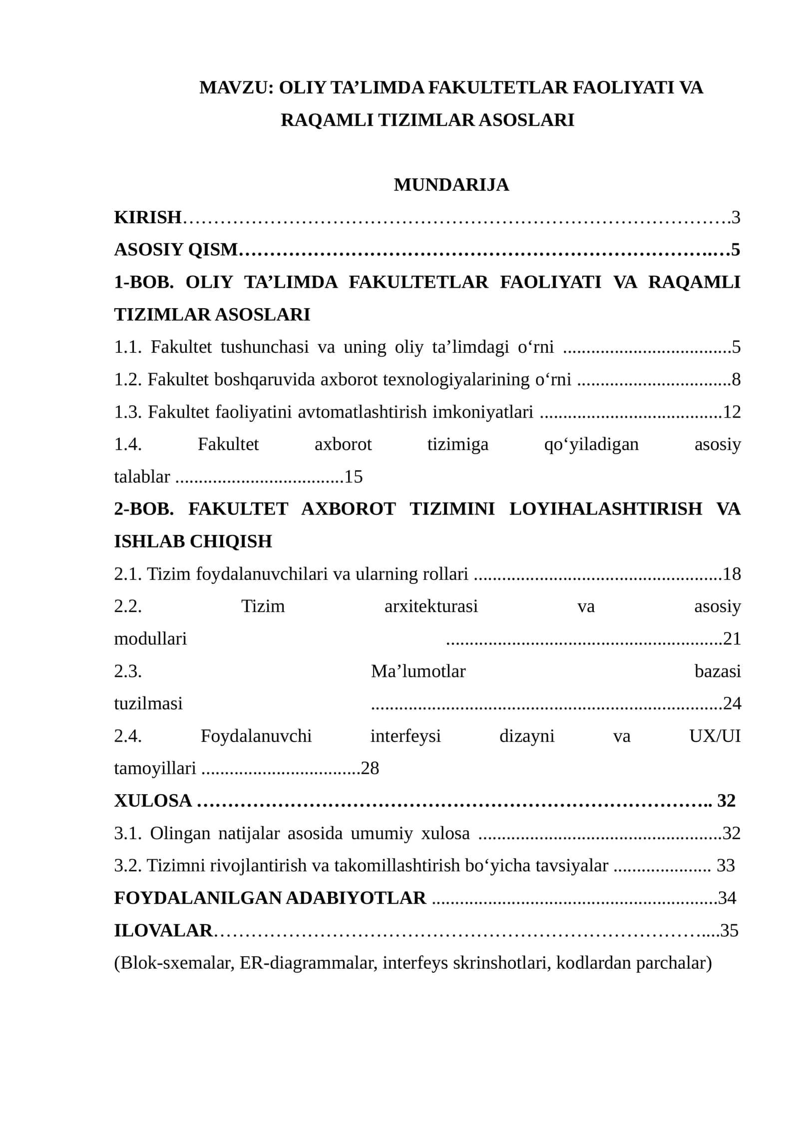 OLIY TA’LIMDA FAKULTETLAR FAOLIYATI VA RAQAMLI TIZIMLAR ASOSLARI 1