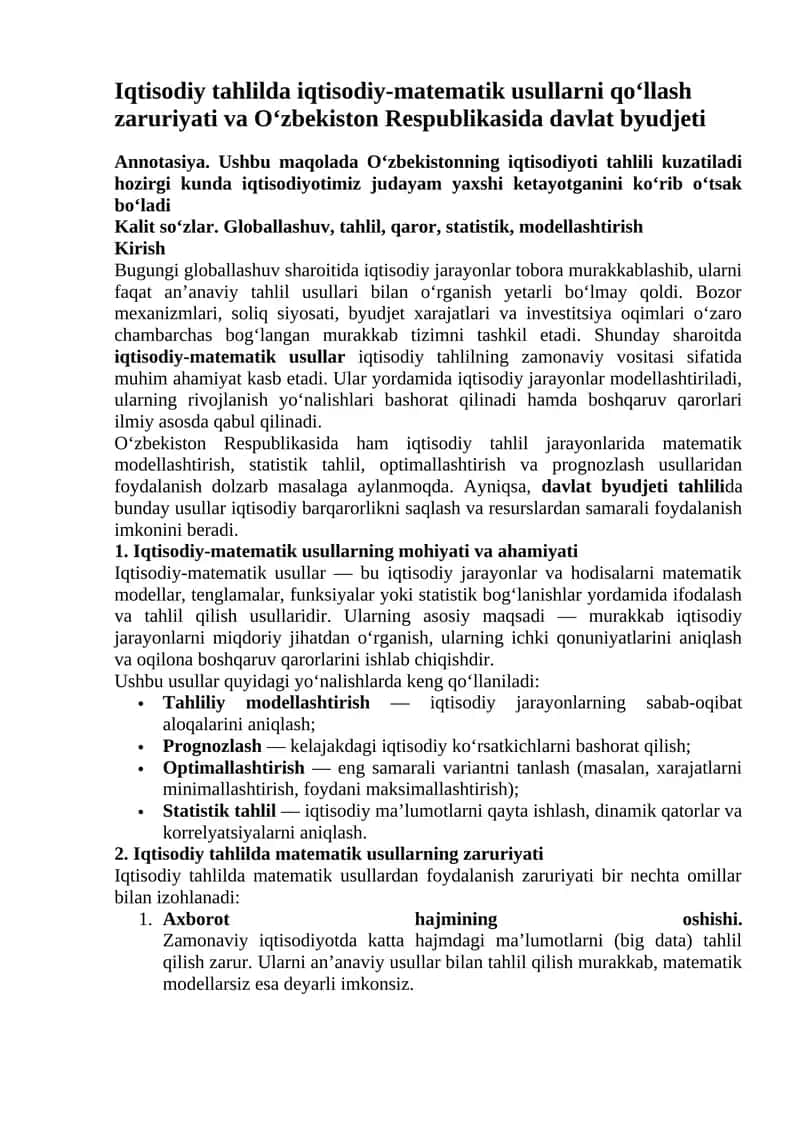 Iqtisodiy-matematik usullar 1