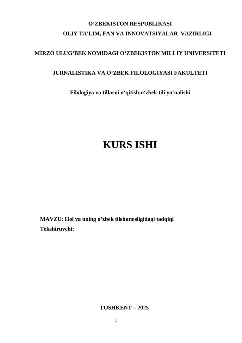 Hol va uning o’zbek tilshunosligidagi tadqiqi 1