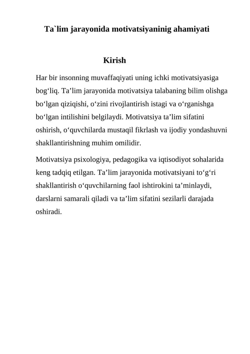 Ta'lim jarayonida motivatsiyaning ahamiyati 1