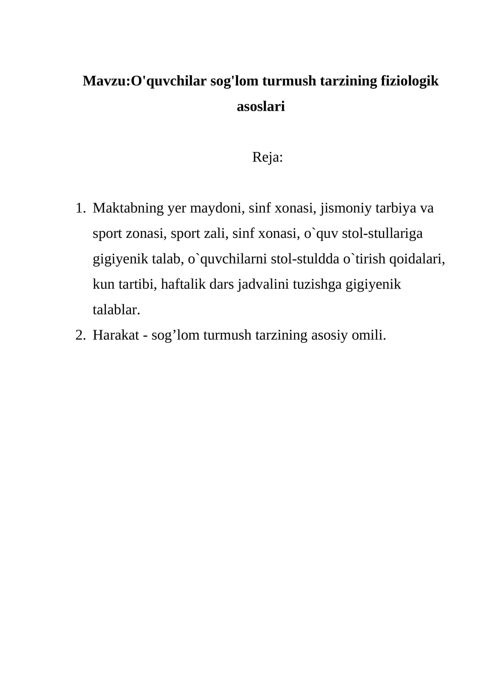 O'quvchilar sog'lom turmush tarzining fiziologik asoslari 1