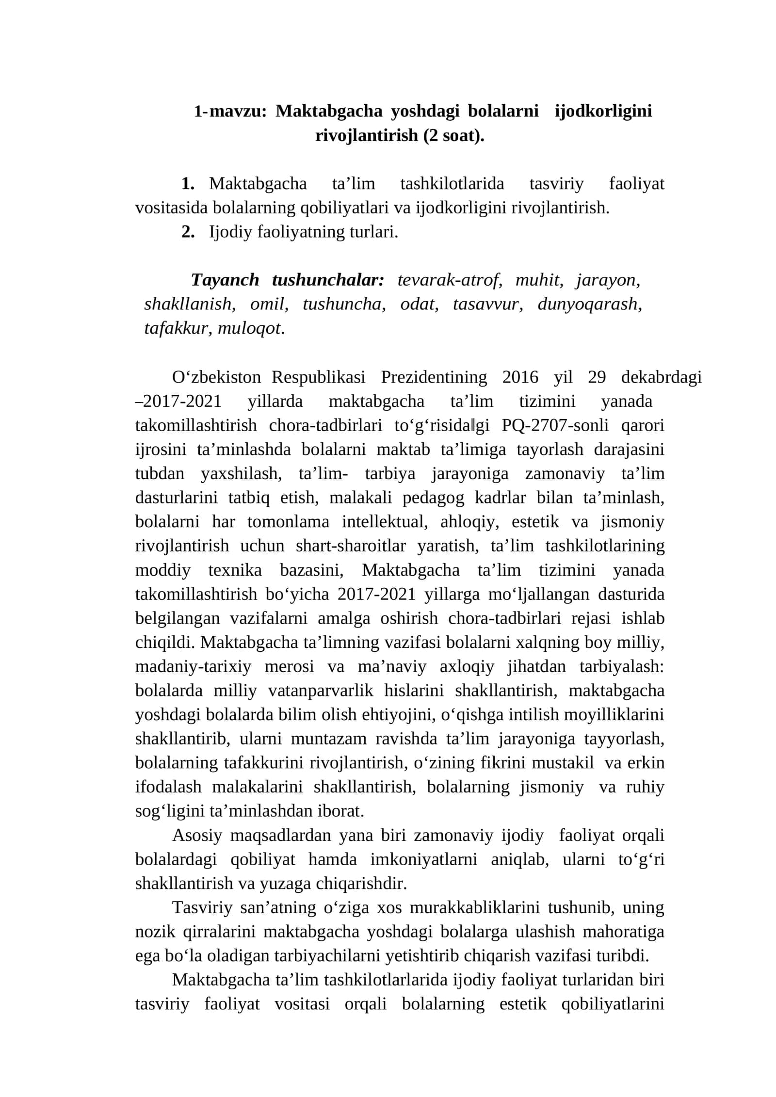 Maktabgacha yoshdagi bolalarni ijodkorligini rivojlantirish (2 soat) 1