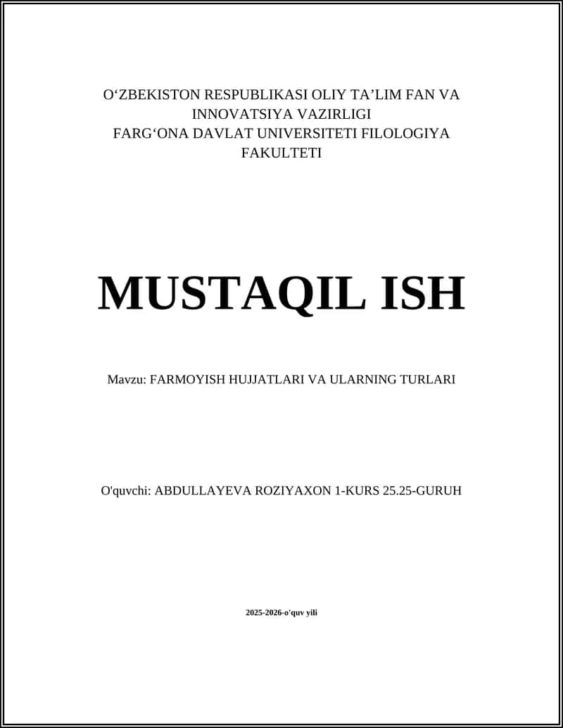 Farmoyish Hujjatlari 1