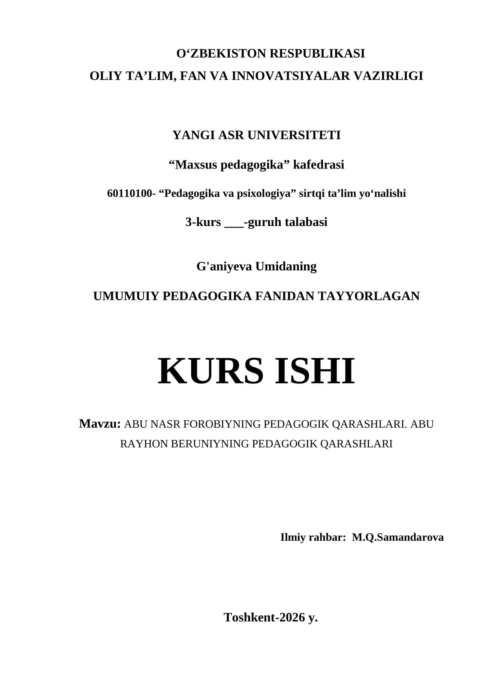 ABU NASR FOROBIYNING PEDAGOGIK QARASHLARI. ABU RAYHON BERUNIYNING PEDAGOGIK QARASHLARI 1