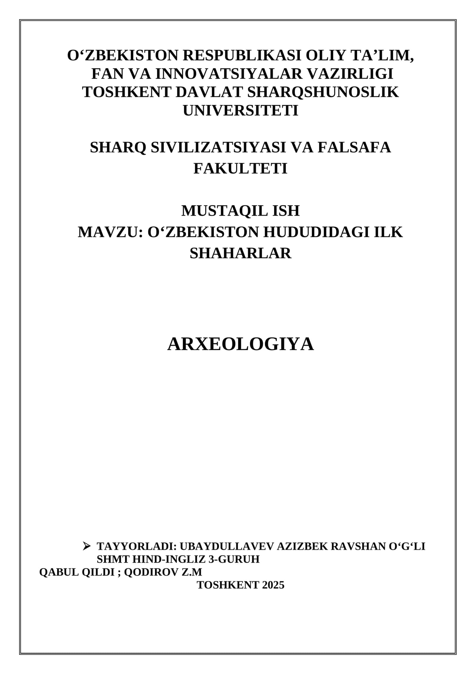 Oʻzbekiston hududida ilk shaharlar 1